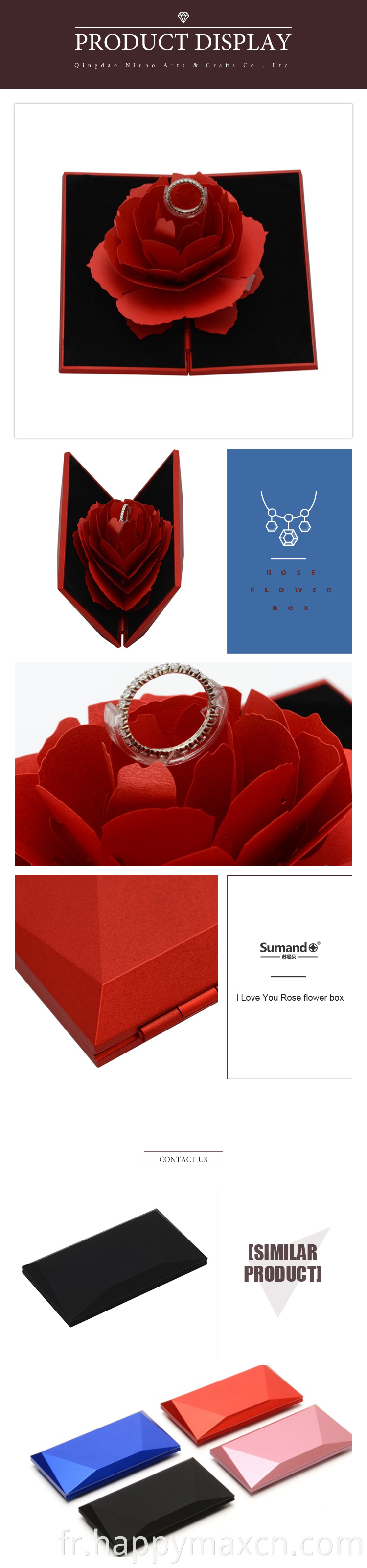 3D Vintage Fashion Elegant Rings Box Engagement de mariage Boîtes cadeaux de fleurs de rose